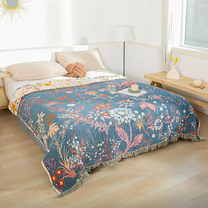 MSGKV Boho Throw Blanket for Couch Chair 100% Cotton Floral Blanket 50"x60" - Image 7