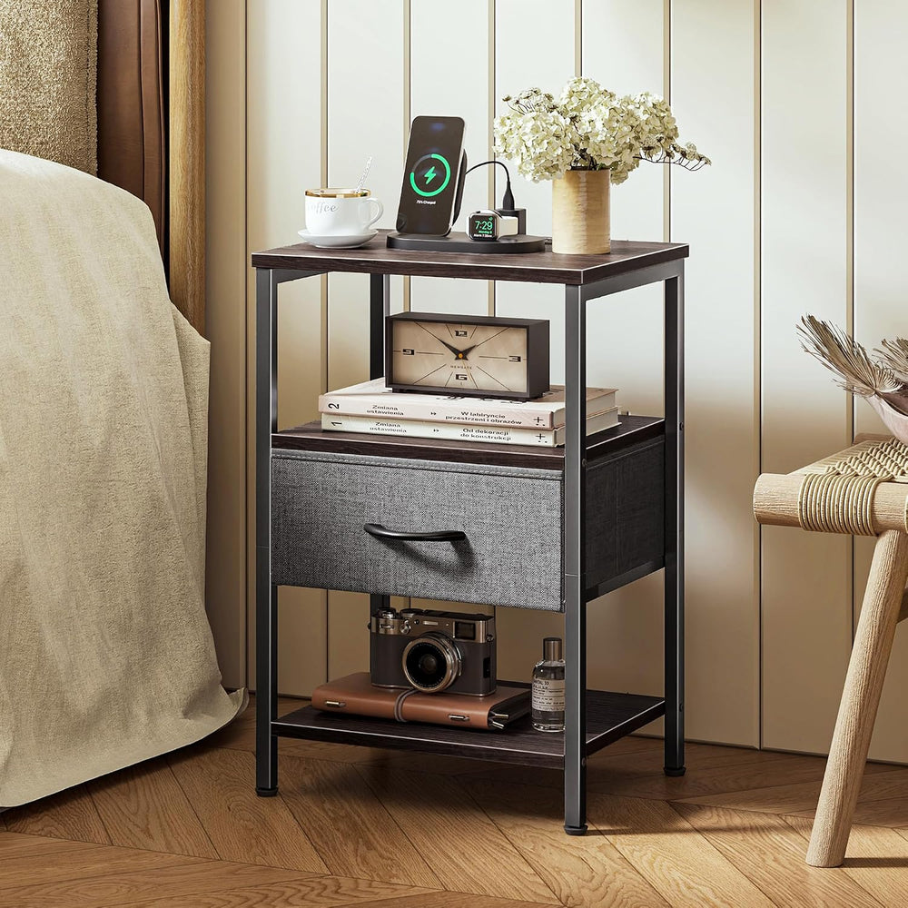 SUPERJARE Nightstand with Charging Station, USB-C Port, Bedside Table