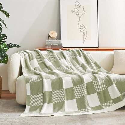 Snuggle Sac Checkered Blanket, Sage Green Throw Blanket - Image 6