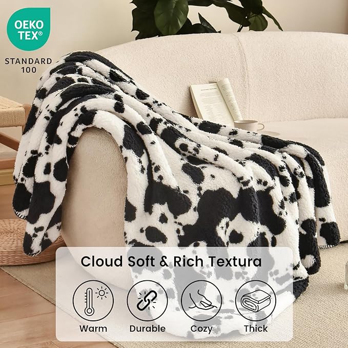 PHF Cute Cow Print Sherpa Throw Blanket - Image 3