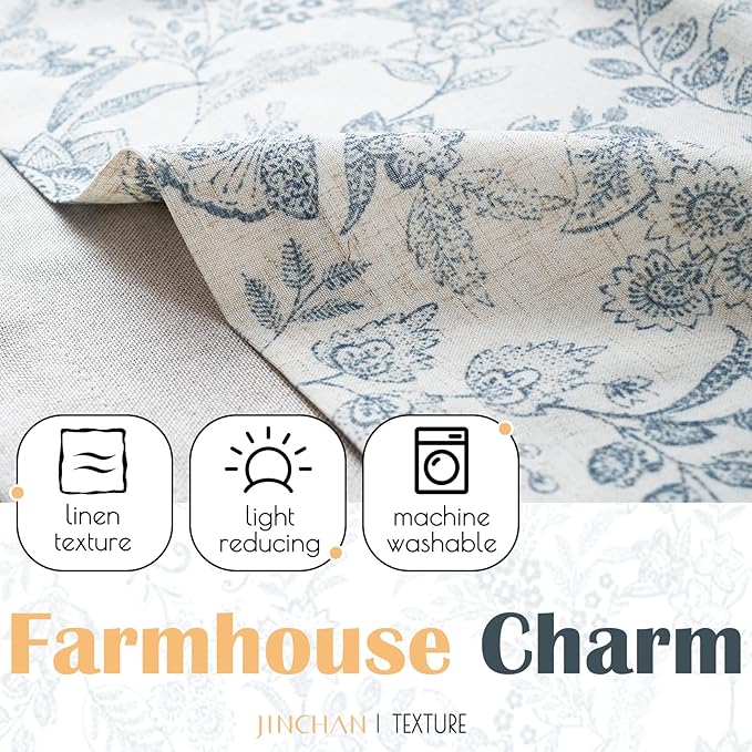 jinchan Linen Valance Curtain Farmhouse Floral Printed Small Window Curtain - Image 4