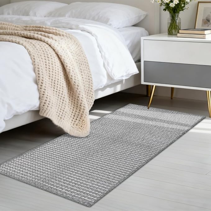 Grey Bathroom Rugs 24"x48"Non Slip Braided Bath Mat - Image 4