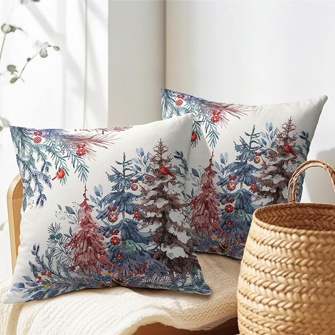 Christmas Tree Throw Pillow Covers 20x20 Inch Set of 2 Winter Watercolor Pine - Image 5