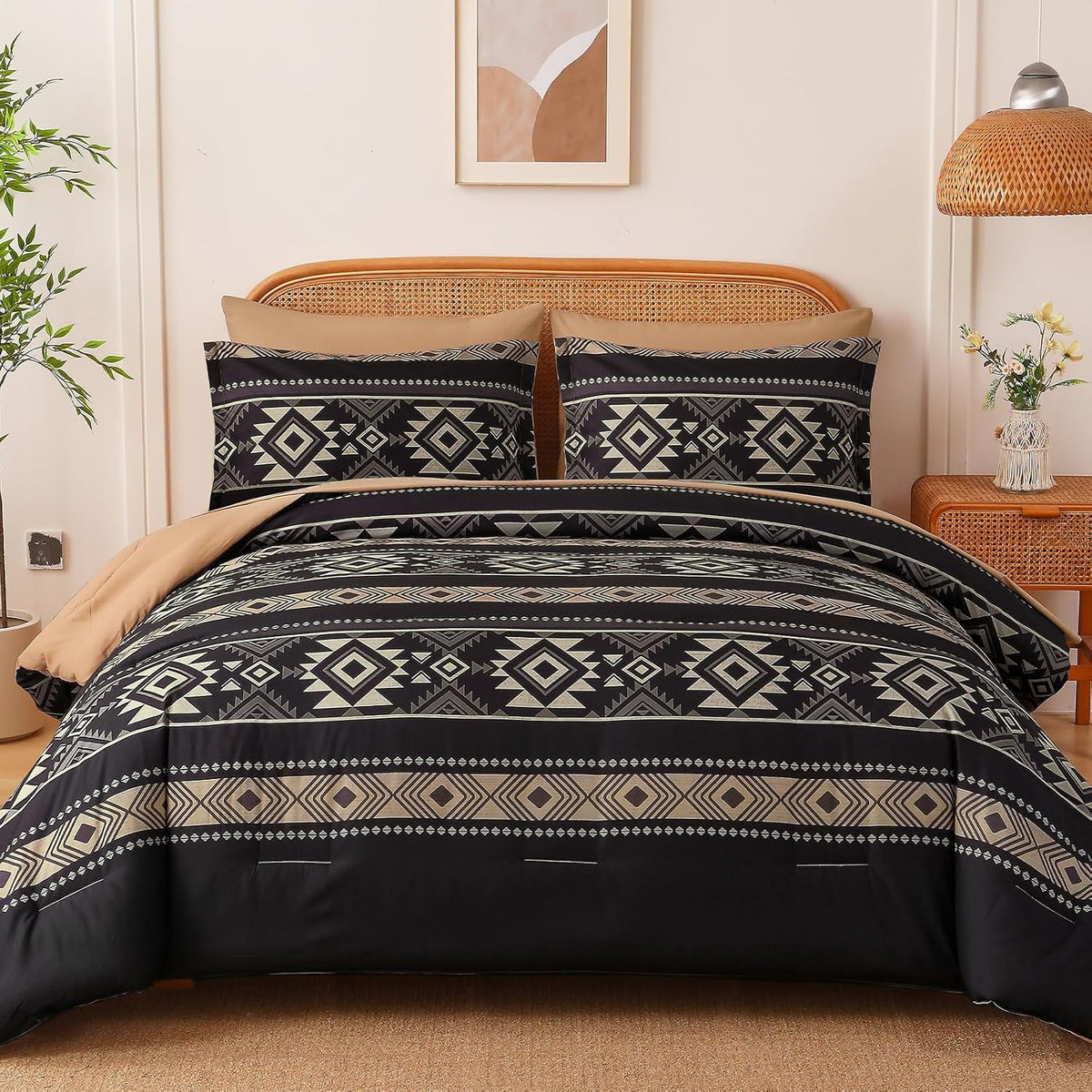 western queen comforter set, 7 pieces black brown, main product view