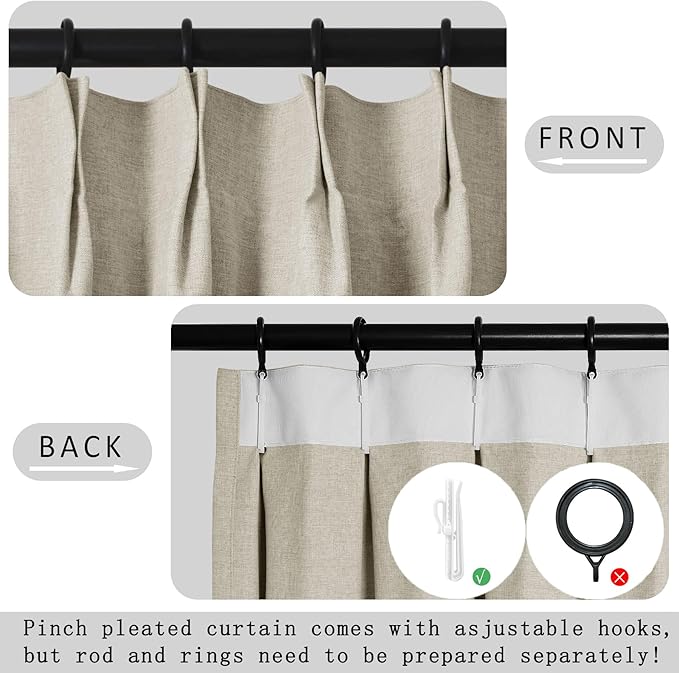 Macochico Extra Wide 100% Blackout Linen Curtains - Image 4