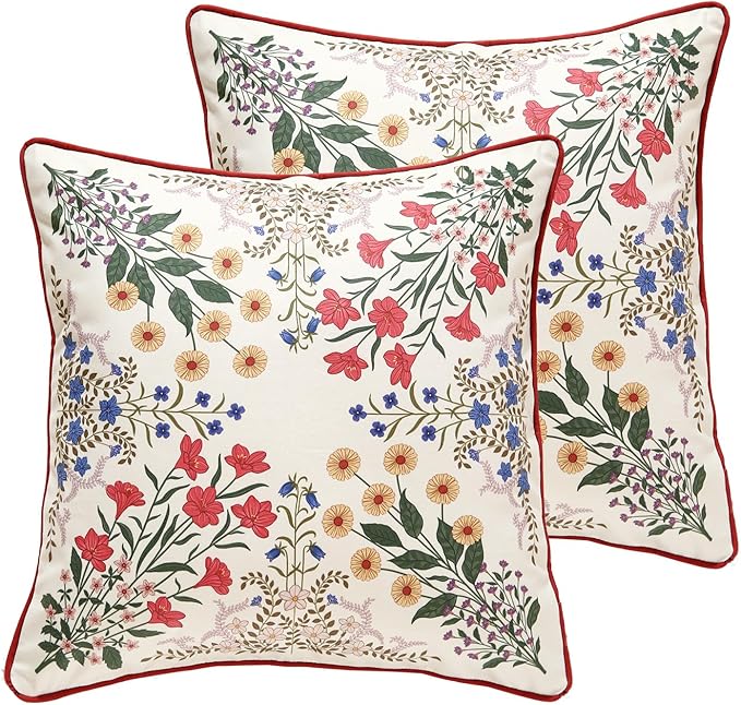 ISAENNE Design Square Vintage Floral Throw Pillow Covers 18"x18" Set of 2 by Isaennehomedecoration