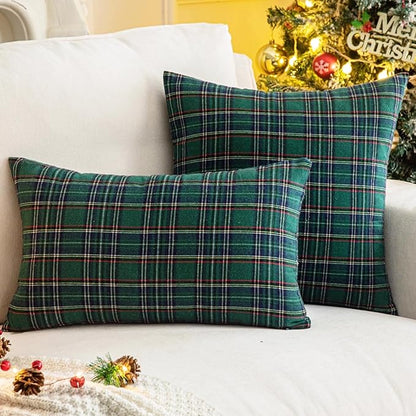 AQOTHES Pack of 2 Christmas Plaid Decorative Throw Pillow Covers Scottish - Image 2