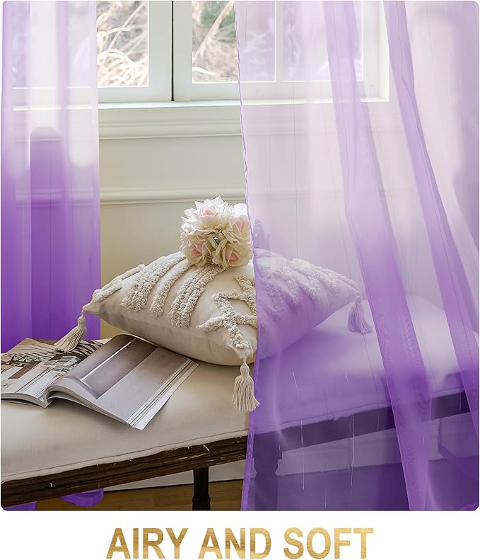 Foil Stripe Purple Sheer Curtains 84 inches Length 2 Panels - Image 2