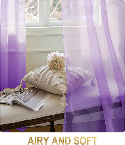 Foil Stripe Purple Sheer Curtains 84 inches Length 2 Panels - Image 2