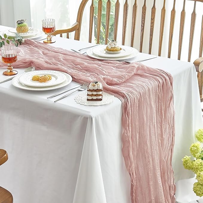 IVAPUPU 2 Pcs Cheesecloth Table Runner - 10ft Dusty Pink Boho Gauze Cheese by IVAPUPU