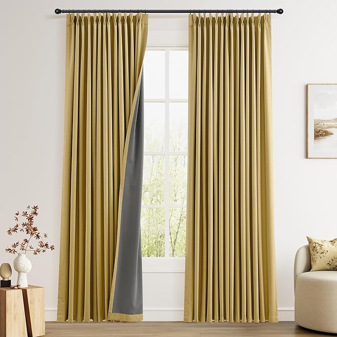 Pinch Pleat 100% Linen Blackout Curtains 90 Inches Long 2 Panels Insulated by Joywell