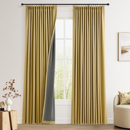 Pinch Pleat 100% Linen Blackout Curtains 90 Inches Long 2 Panels Insulated by Joywell
