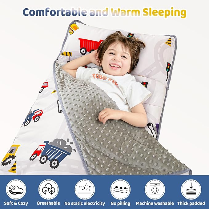 Viviland Toddler Kid Nap Mat for Preschool, Boys Car Truck Slumber Bag - Image 6