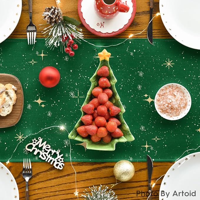 Artoid Mode Xmas Trees Merry Christmas Table Runner, Seasonal Winter Green - Image 4