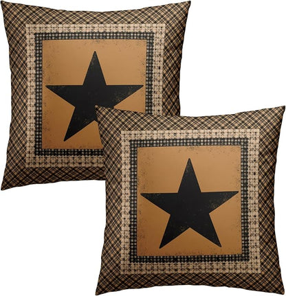 Western Throw Pillow Covers 18x18 Inch Set of 2 Brown Texas Star Decorative - Image 2