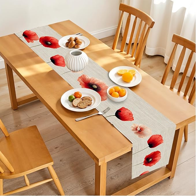 Floral Poppy Table Runner – Elegant Red Poppy-Inspired Dining Table Decor - Image 2