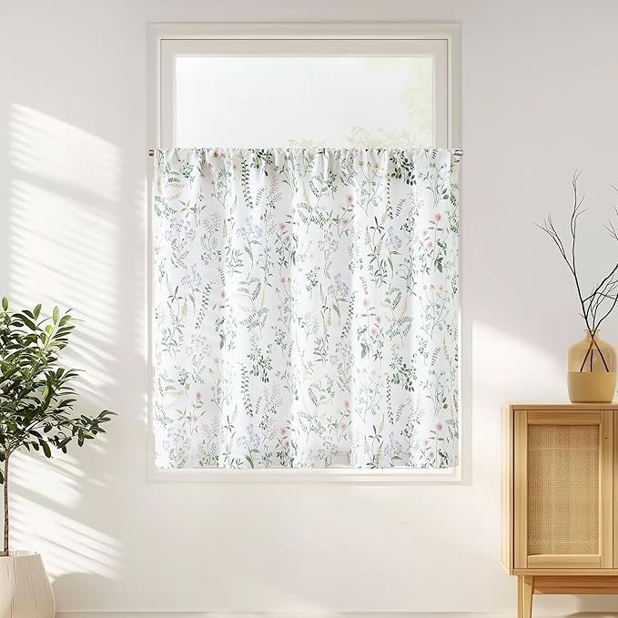 jinchan Spring Floral Kitchen Curtain Over Sink Farmhouse Linen Tier Curtain 24 - Image 2
