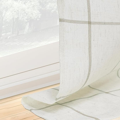 DriftAway Kitchen Curtains Striped Tier Linen Short Curtains Windowpane Plaid - Image 8