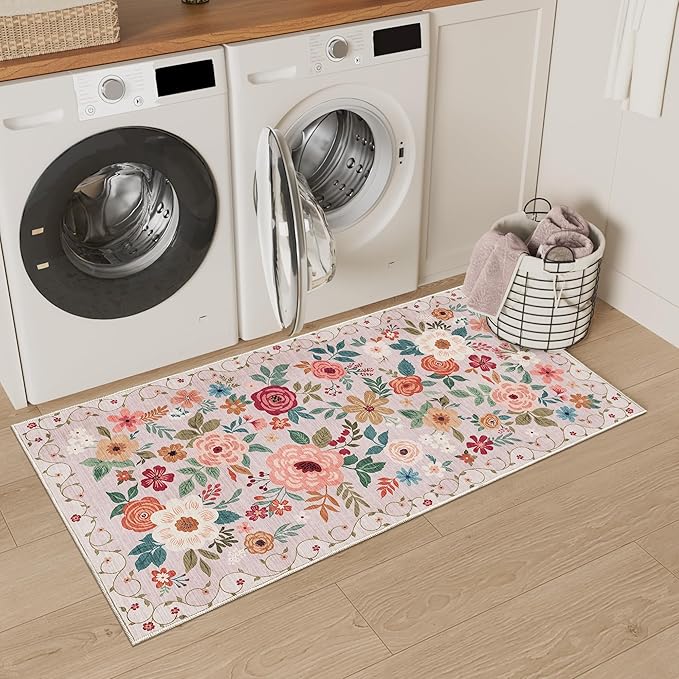 DUKINO 2x4 Rug for Entryway, Washable Kitchen Floral Runner Rug - Image 4