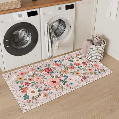 DUKINO 2x4 Rug for Entryway, Washable Kitchen Floral Runner Rug - Image 4