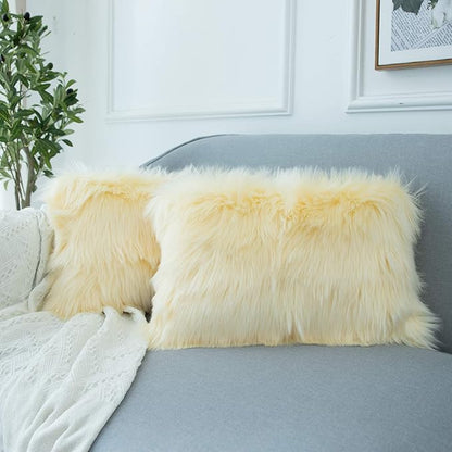 LIGICKY Set of 2 Decorative Lumbar Pillow Covers Soft Light Yellow Fluffy Throw by LIGICKY