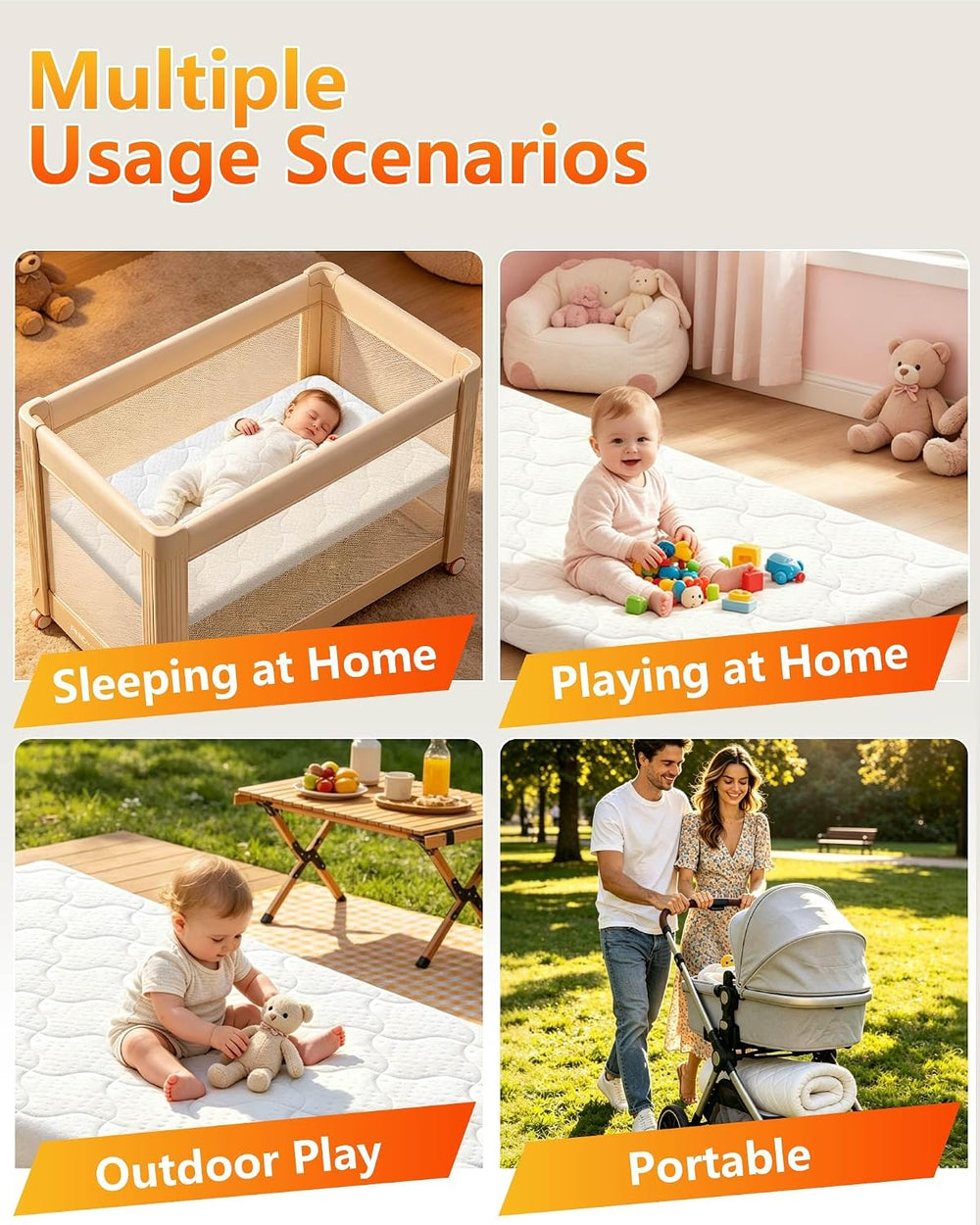 Pack and Play Mattress, 38"x26"x1.5" Portable Playard Mattress...