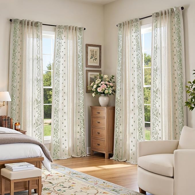 jinchan Winslow 4 Panel Curtains Set 84 Inch Length Embroidered Bordered Floral - Image 2