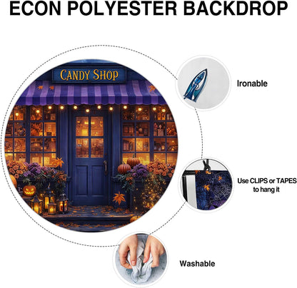 Allenjoy 96" x 72" Halloween Candy Shop Photography Backdrop with Photo Booth Props, Party Decorations, Supplies and Favors