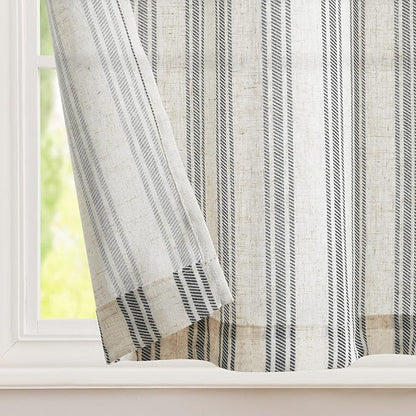 jinchan Linen Striped Cafe Curtains 45 Inch Stripe Small Window Curtains - Image 6
