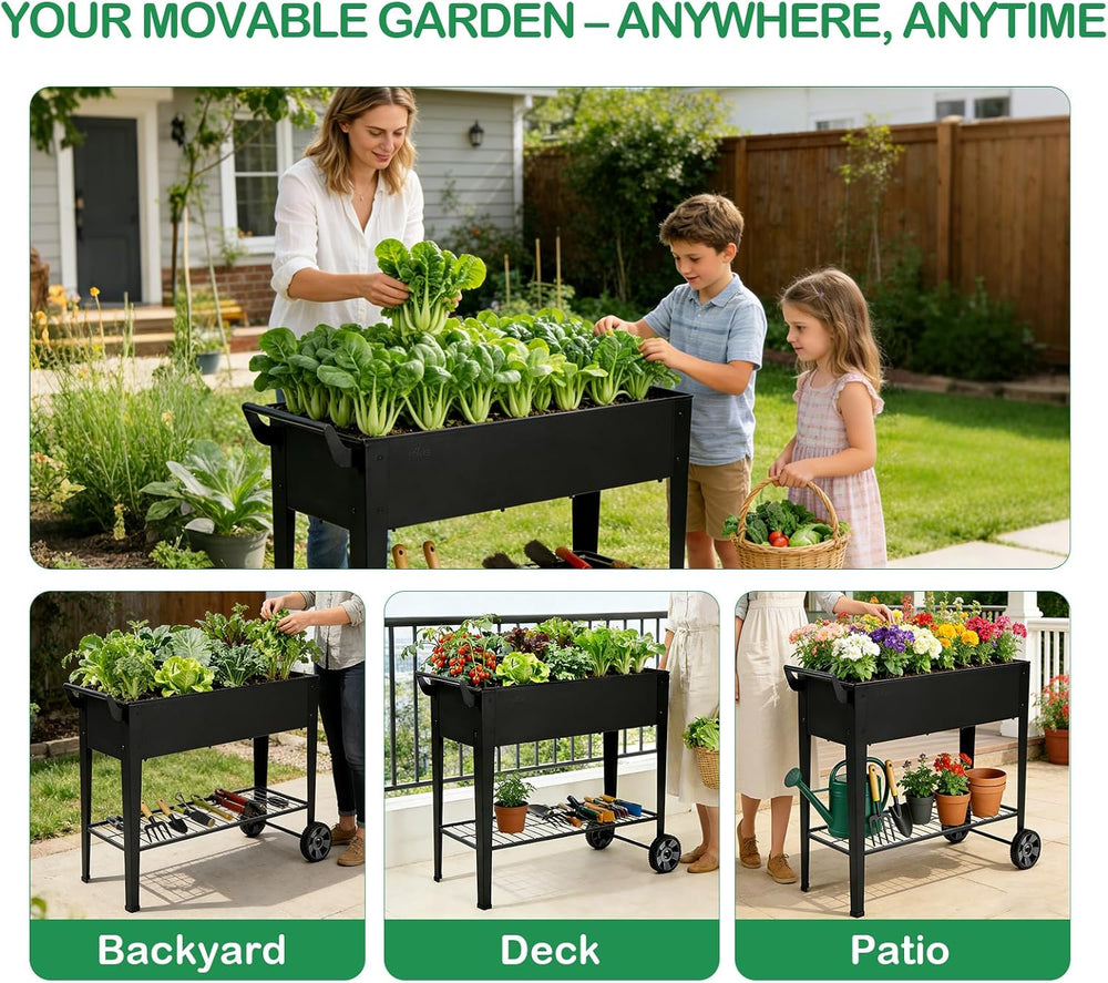 2-Pack 32" Tall Elevated Raised Garden Bed with Wheels and Shelf