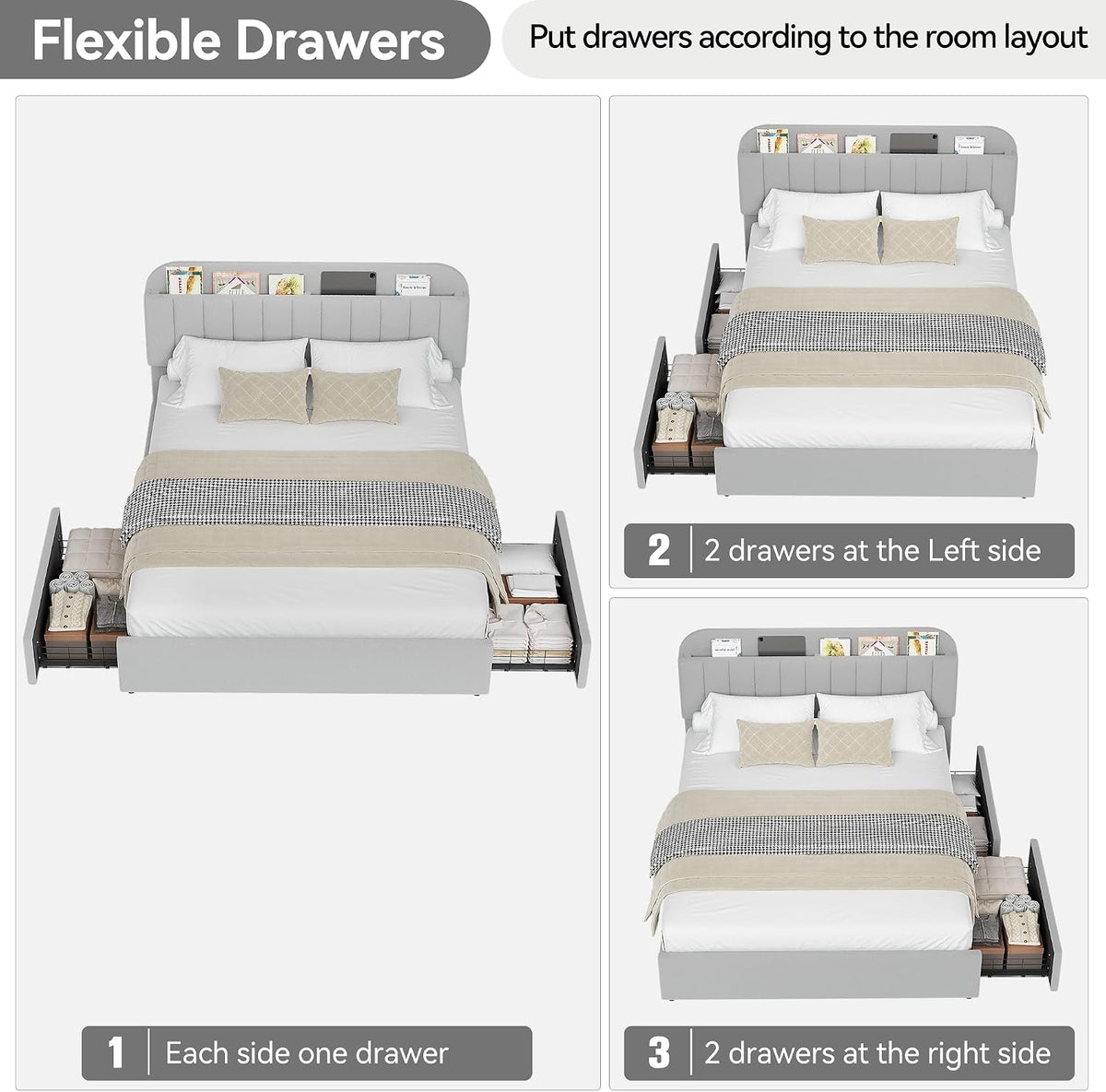 garveehome queen bed frame, platform bed with storage, package contents