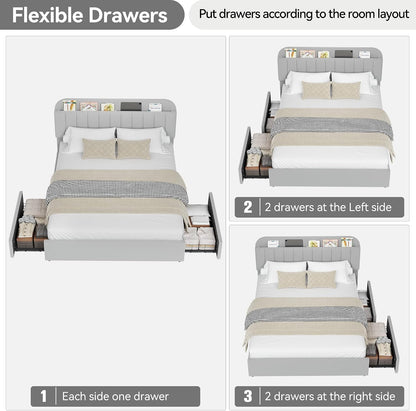 garveehome queen bed frame, platform bed with storage, package contents