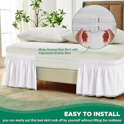 Biscaynebay Queen Bed Skirt 15 inch Drop-White Dust Ruffle Bedskirt - Image 6