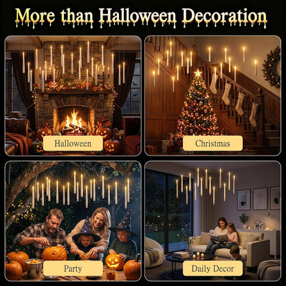 Halloween Floating Candles with Wand, 20 Pcs Flickering LED Hanging Candles
