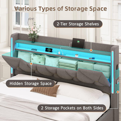 busyaeh queen size bed frame with 4 drawers, close-up detail