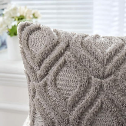 MIULEE Dark Grey Throw Pillow Covers 12x20 Inch, Soft Winter Plush Faux Wool - Image 3