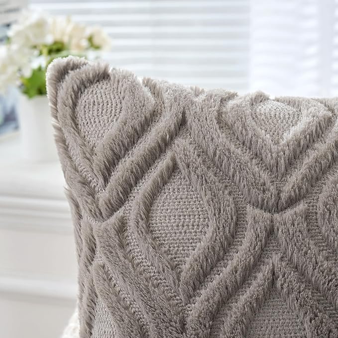 MIULEE Dark Grey Throw Pillow Covers 20x20 Inch, Soft Winter Plush Faux Wool - Image 3