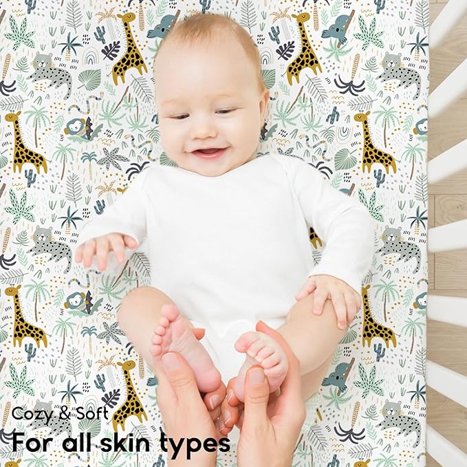 Yoofoss Pack and Play Sheets Fitted, Mini Crib Sheets 2-Pack - Image 4
