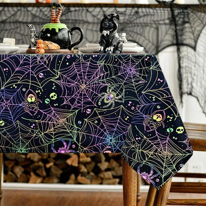 FRAMICS Halloween Tablecloth, Blacklight Table Cloth, Black Spider Web Table Cloth, UV Reactive Table Cover, Waterproof for Halloween Party Kitchen Dining Room Holiday Decor, Rectangle, 60x120 Inch