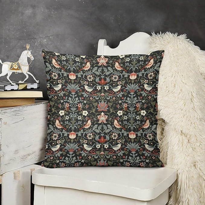 William Morris Floral Original Throw Pillow Covers Boho Chic Retro Floral Bird - Image 3