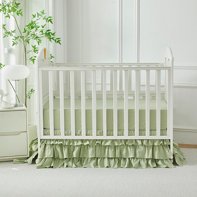 Brandream Crib Skirt Triple Layer Cotton Nursery Bed Skirt - Image 5