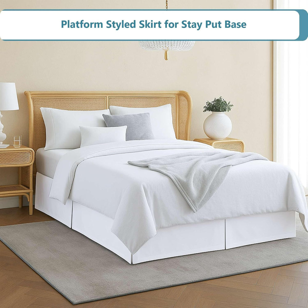 pleated bed skirt full size, easy fit with shown in use