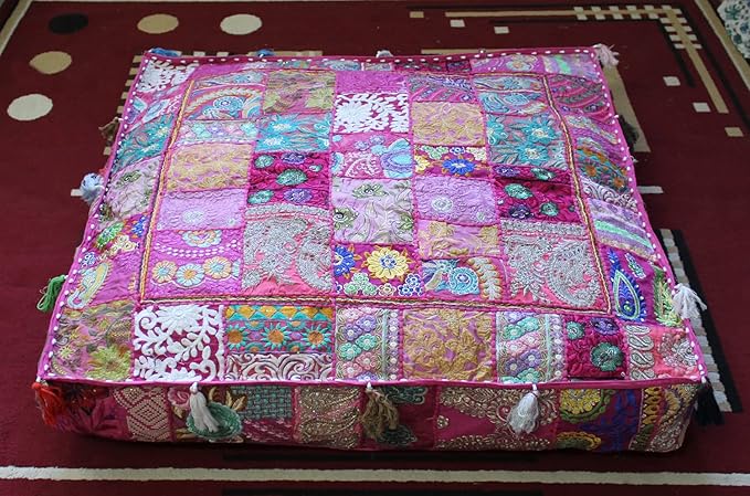 CRAFT KALA Indian Square Patchwork Traditional Pouf Cover Indian Living Room - Image 7