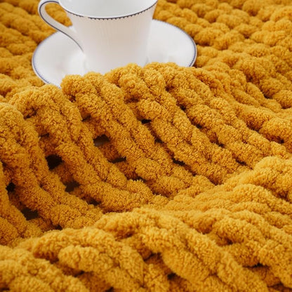 Battilo Mustard Yellow Chunky Knit Throw Blanket, Soft and Thick Chenille Throw - Image 9