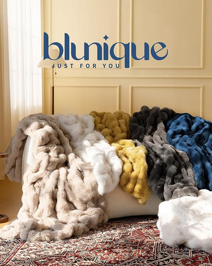 Ultra Soft Cozy Faux Fur Throw Blanket, Fuzzy Plush Thick Bubble Blanket - Image 6