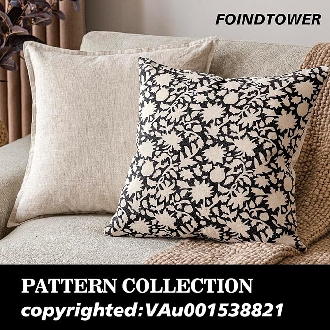 Foindtower Set of 2 Decorative Neutral Floral Throw Pillow Covers Accent - Image 3