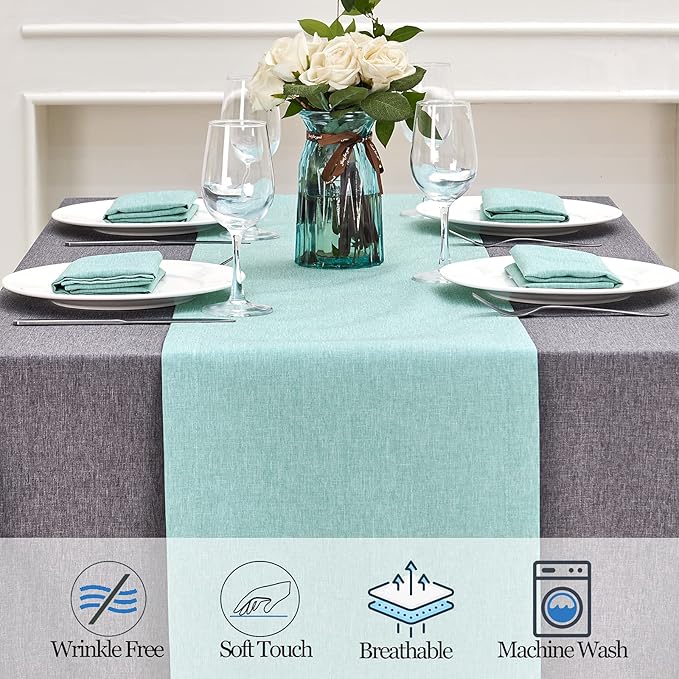 Mebakuk Linen Farmhouse Table Runner Large Burlap Style Soft and Waterproof - Image 4