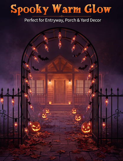25Ft C18 Flickering Flame String Lights, Outdoor Halloween Decorations