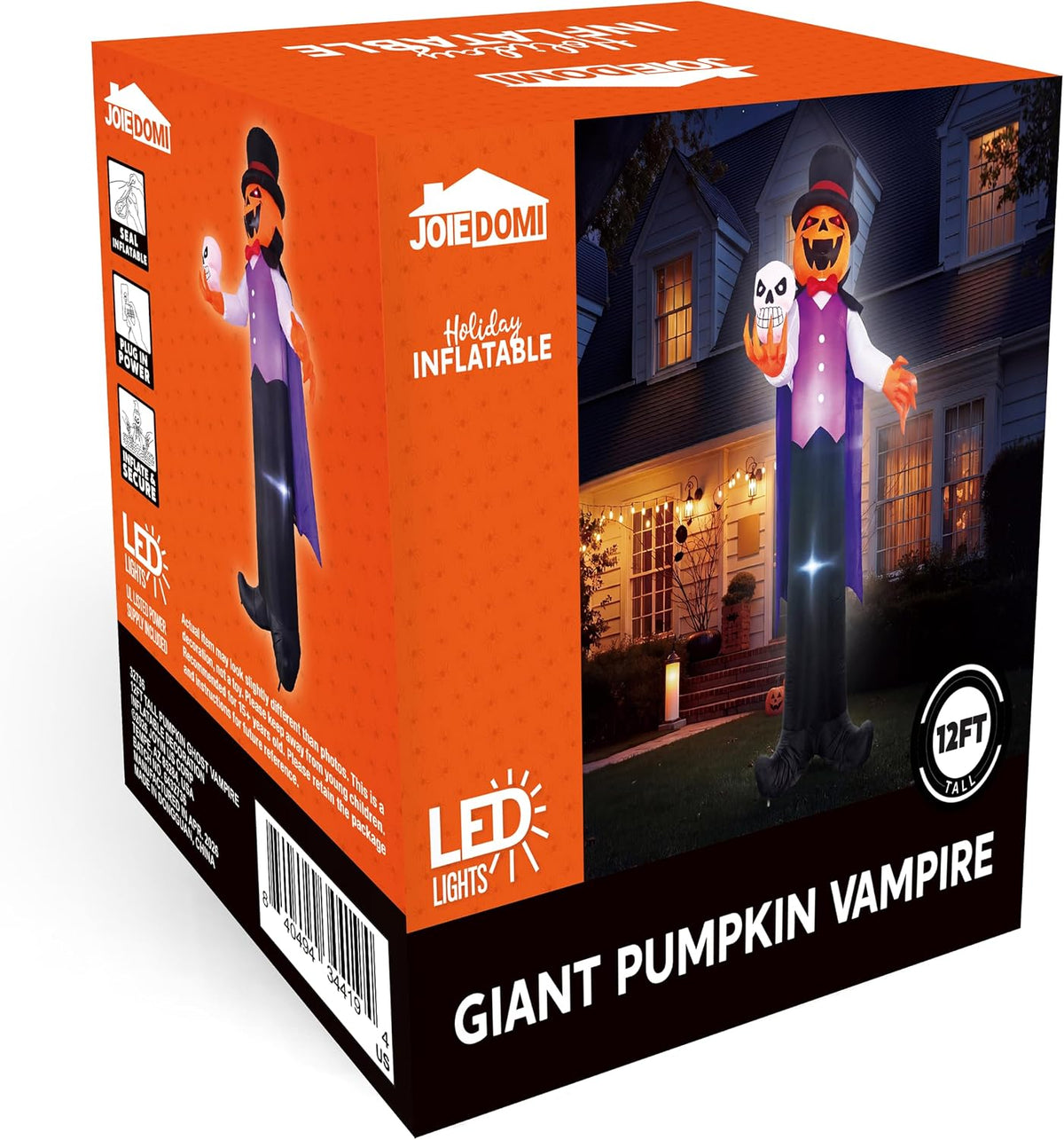 Joiedomi 12FT Giant Halloween Inflatable Pumpkin Ghost Vampire with Skull, Halloween Blow Up Gentleman Ghost Yard Decoration with Built-in LED Glowing Eyes for Lawn Garden Indoor Outdoor Decor