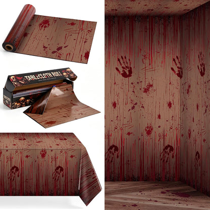 Kochorie 100 Ft x 54 Inch Halloween Bloody Party Tablecloth Roll with Cutter Box Waterproof Plastic Horror Bloody Zombie Table Cover for Halloween Spooky Party Decorations, Gray